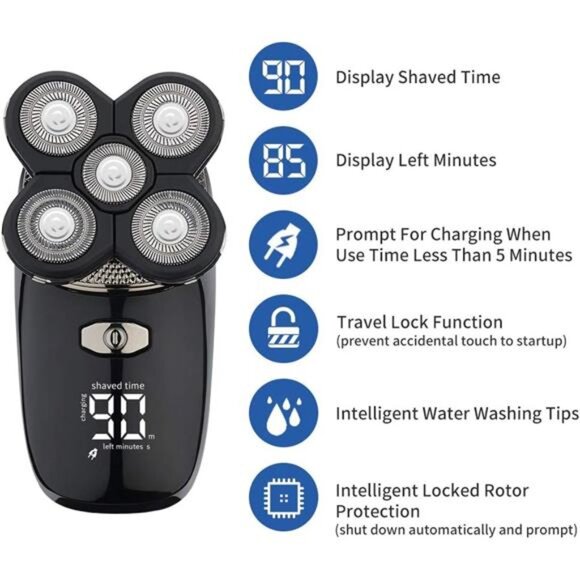 Mens Electric Bald Head Razor,Head Shaver for Bald Men Grooming Kit Wet-Dry - Picture 6 of 7